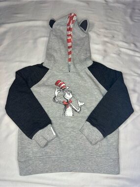 Dr. Seuss Grey Hoodie with Red & White Striped Hood Lining size 5T